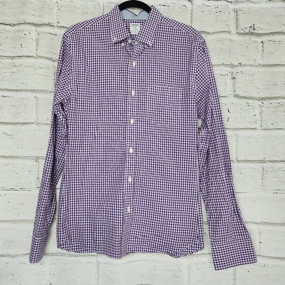 Bonobos Mens Purple White Gingham Slim Fit Long Sleeve Button-Down Shirt Size M - Picture 1 of 10